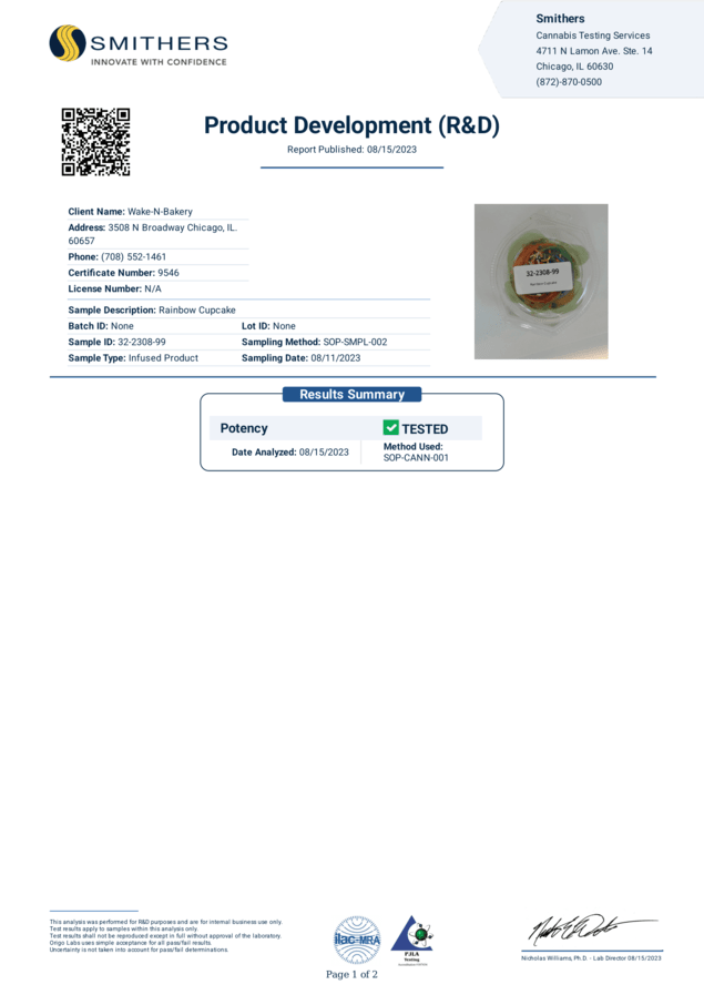 THC infused cake at Wake-N-Bakery Chicago cannabis bakery